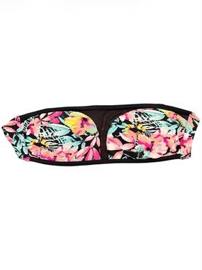 Tropical Floral Bandeau Bikini Top With Mesh Detail - Black, Pink, Yellow, Mint